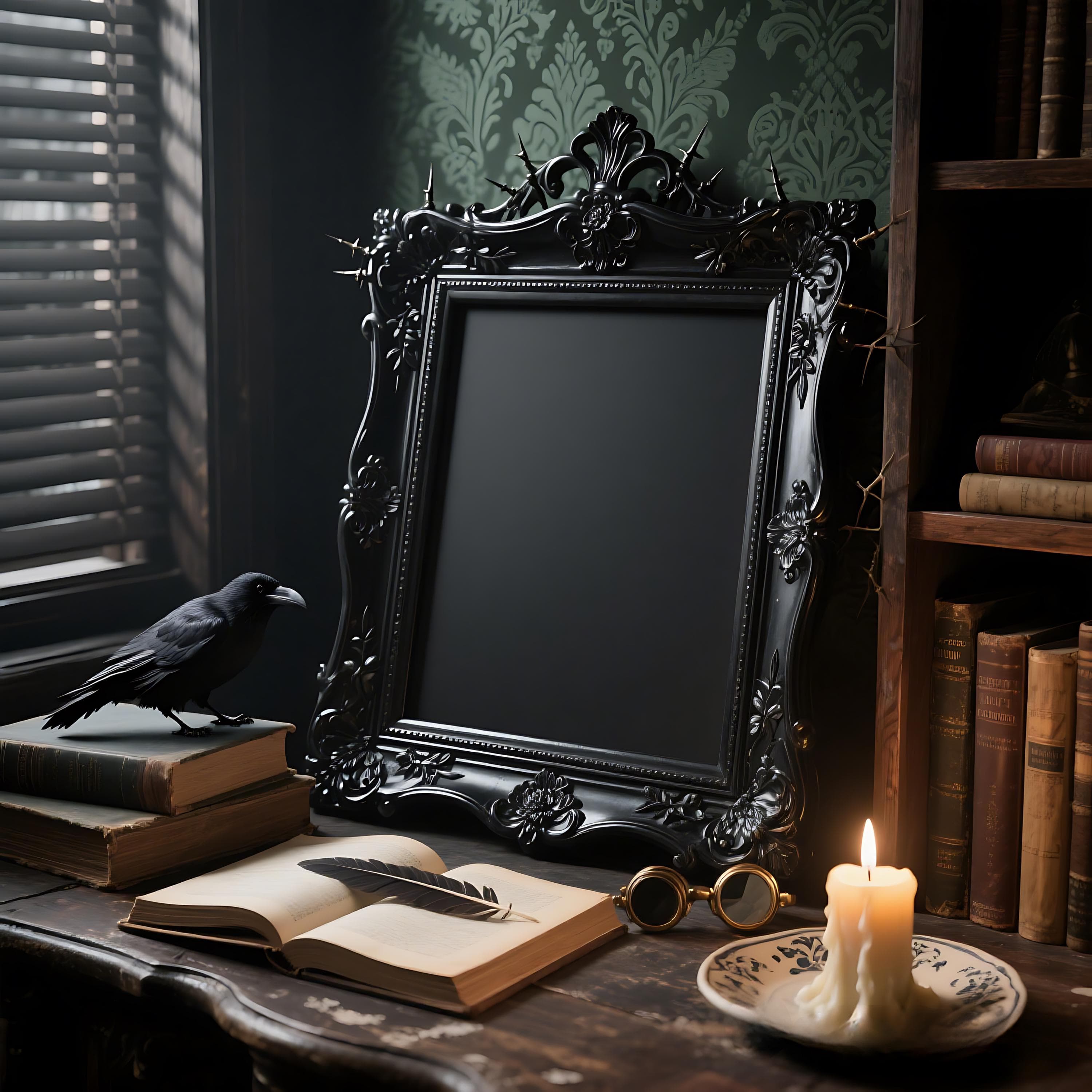 Black Victorian Gothic Frame Mockup | Baroque Style PSD | Dark Poster Display | Ornate Digital Frame | Gothic Wall Art | Printable Mockup |