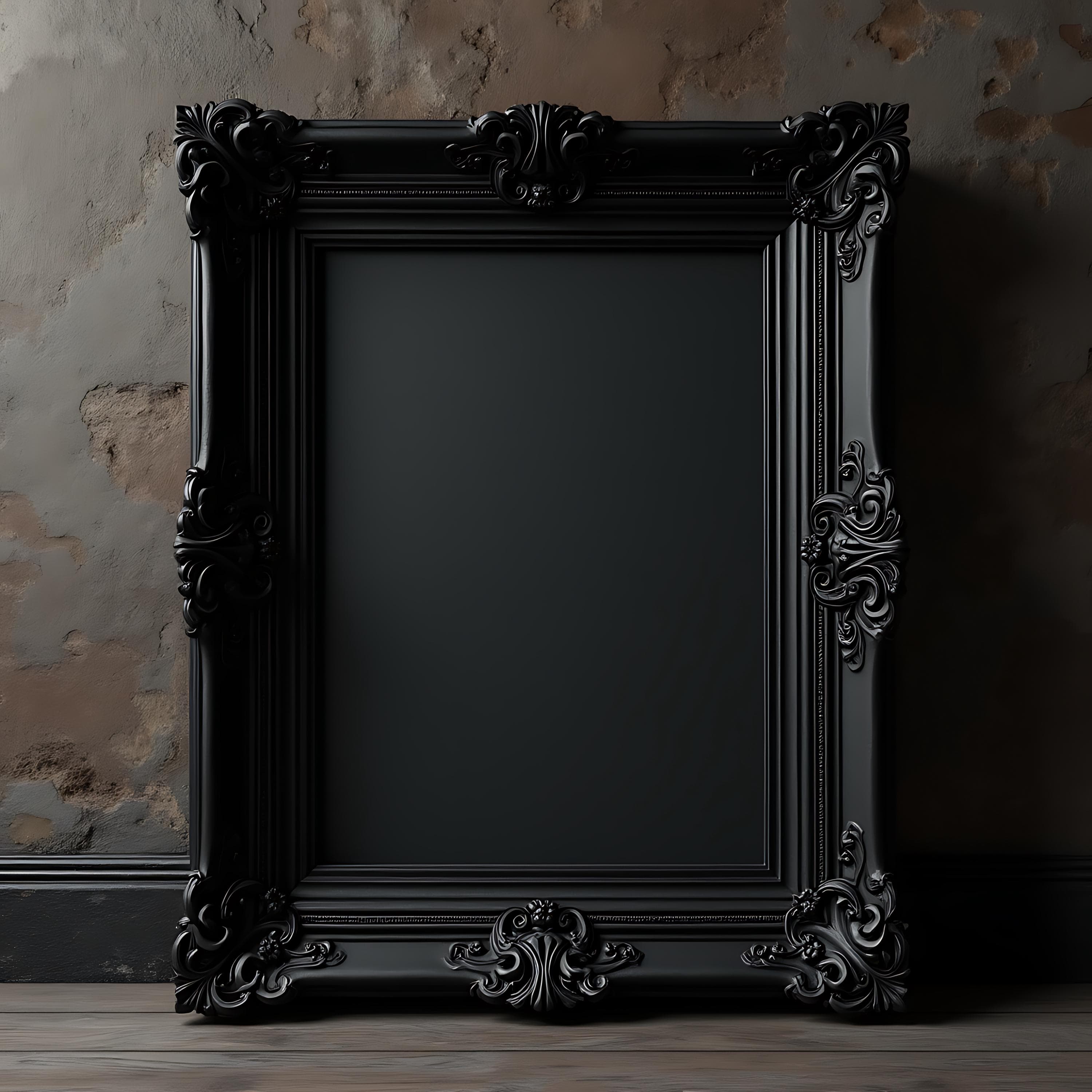 Dark Ornate Black Frame Mockup | Baroque Frame PSD | Gothic Wall Art Mockup | Vintage Elegant Frame