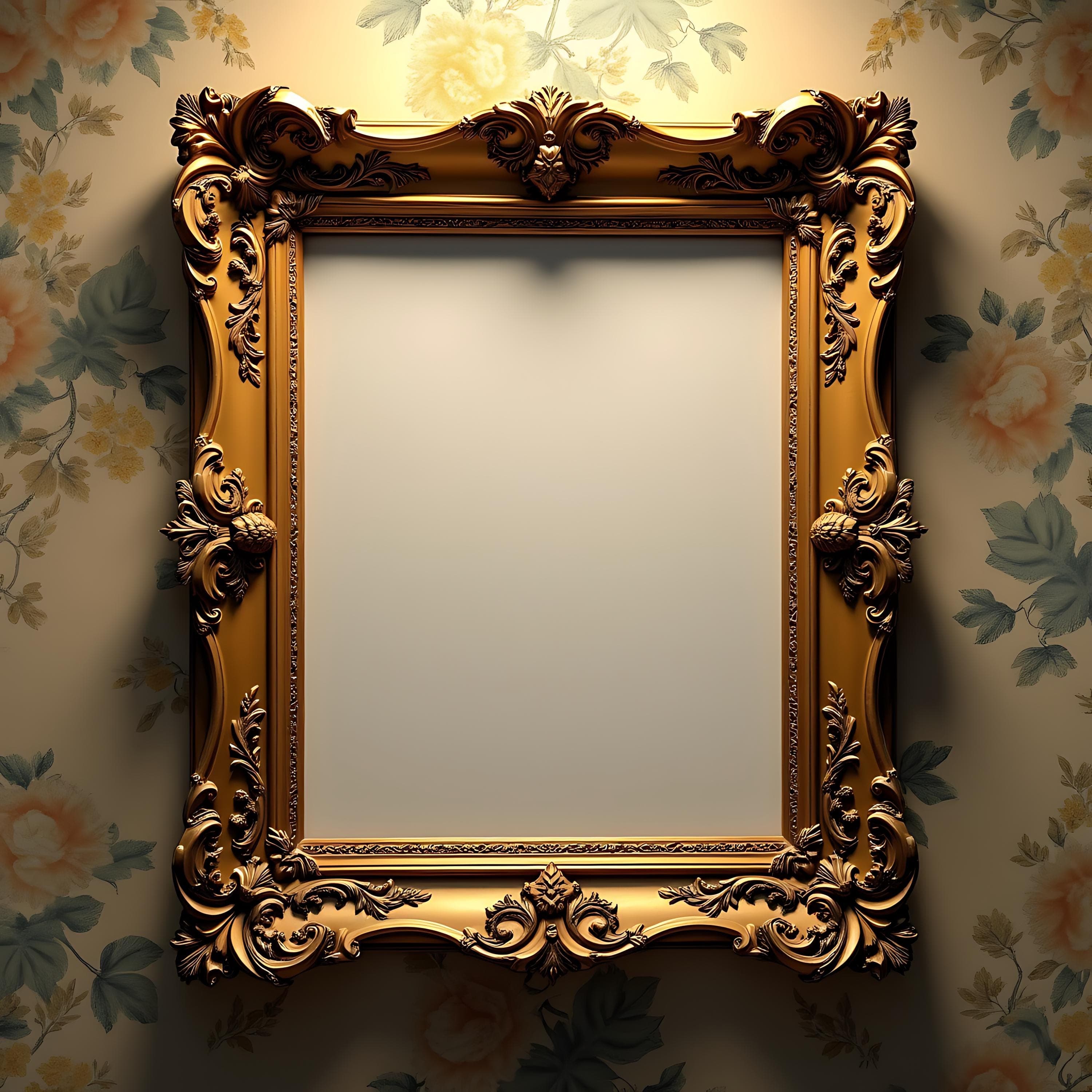 Baroque Frame Mockup with an Elaborate, Gold gilded Border | Gold Frame Mockup | Antique Frame Mockup | Single Frame Mockup | Baroque Frame