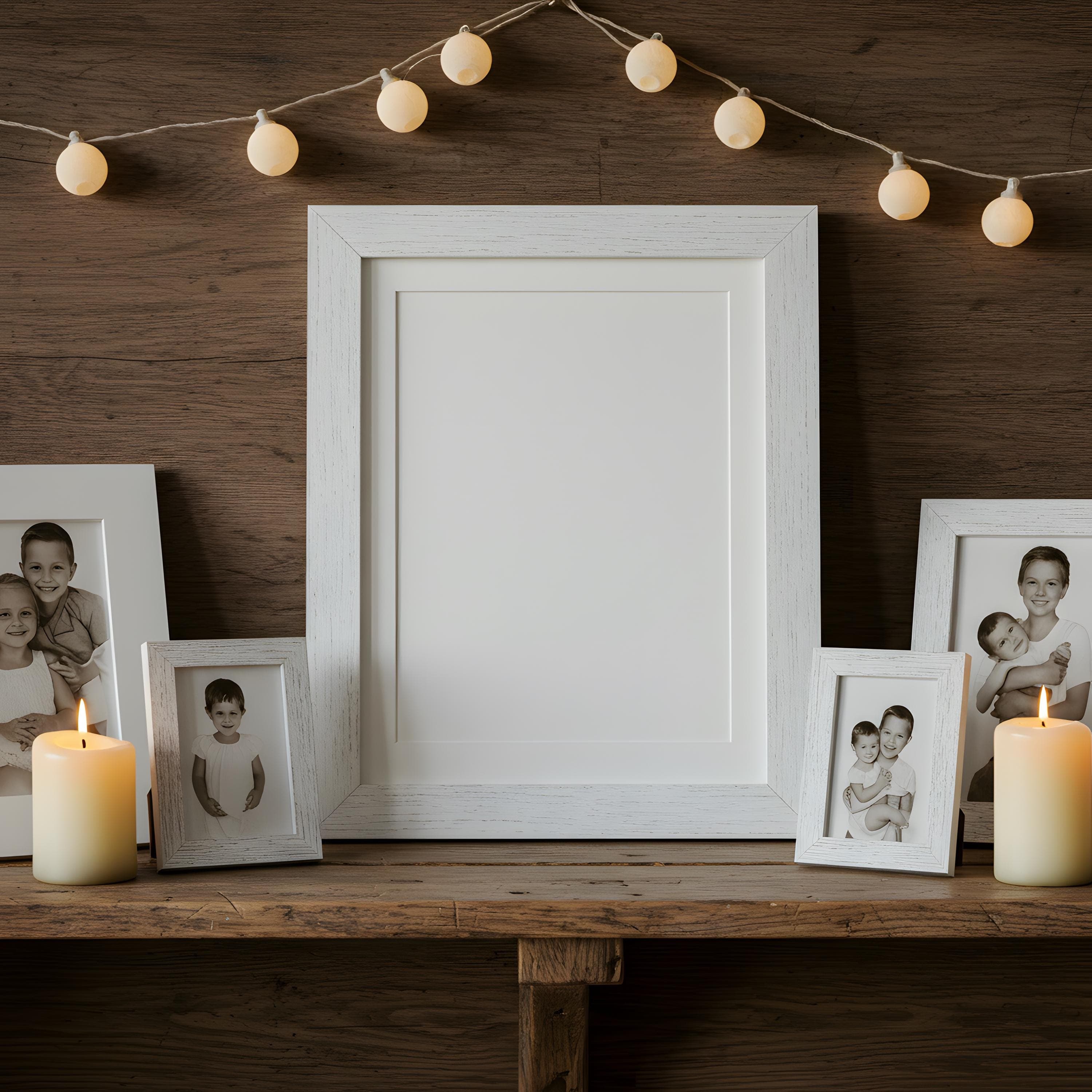 White Rustic Frame Mockup | Minimalist Wall Art PSD | Art & Poster Frame Display | Digital Interior Mockup