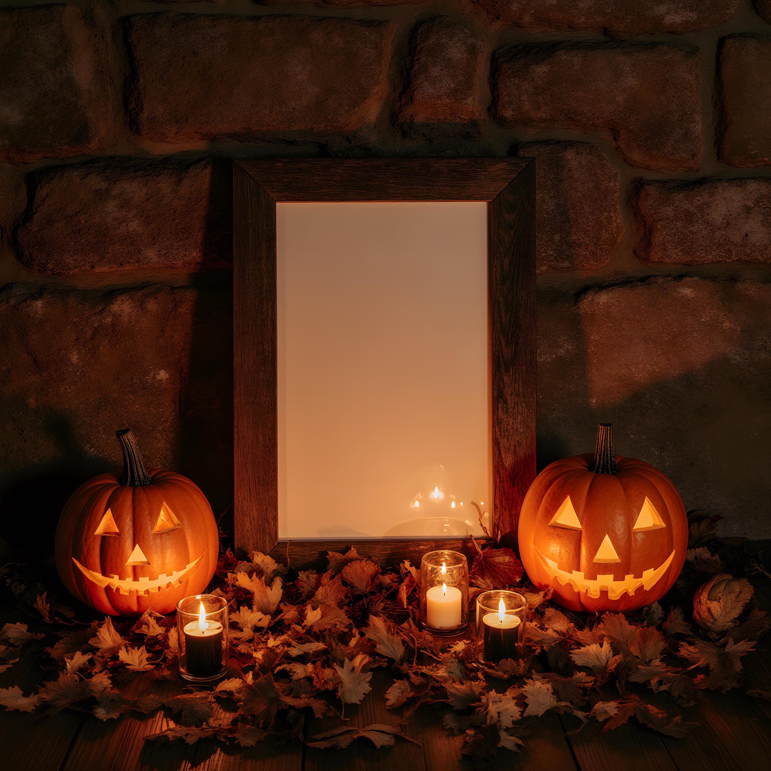 Halloween Rustic Wooden Frame Mockup | Gothic Halloween Frame Mockup | Spooky Wall Art Frame Mockup |  Poster Mockup | Wooden Frame Mockup |