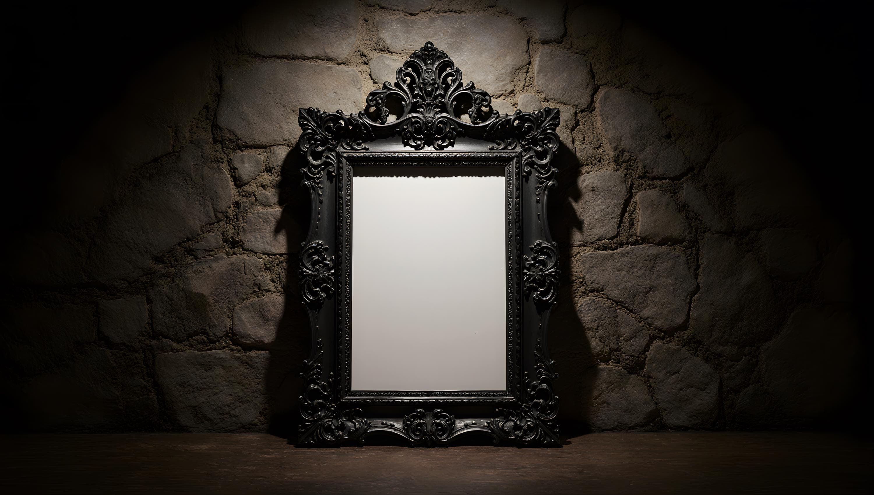 16:9 Ornate Gothic Black Picture Frame Mockup | Dark Victorian Antique Frame | Baroque Wall Art Display | Gothic Interior Digital Download