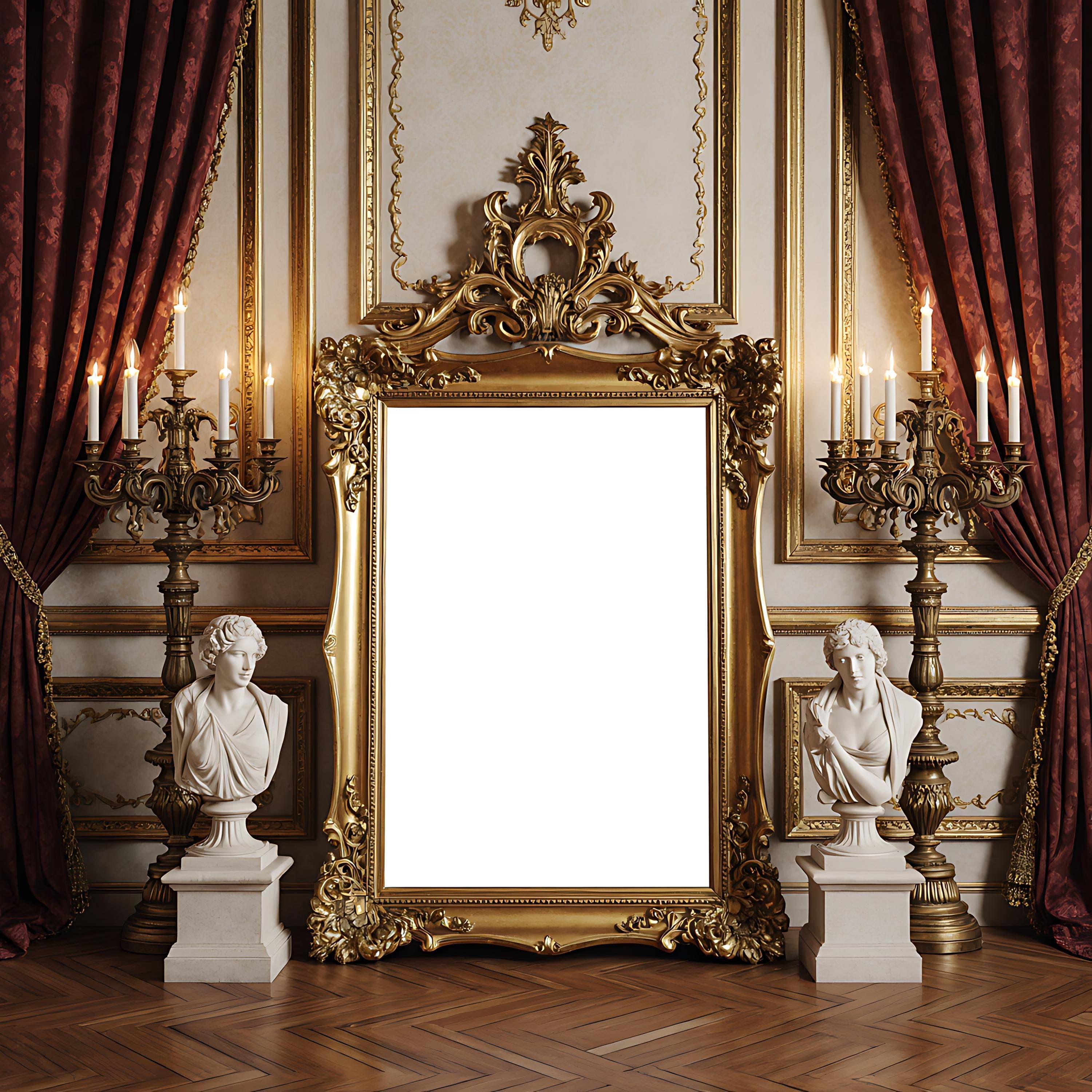 Vertical Baroque Frame Mockup | Ornate Gold Frame PSD | Vintage Art Display | Rococo Poster Mockup | Digital Frame | PSD Frame Mockup |