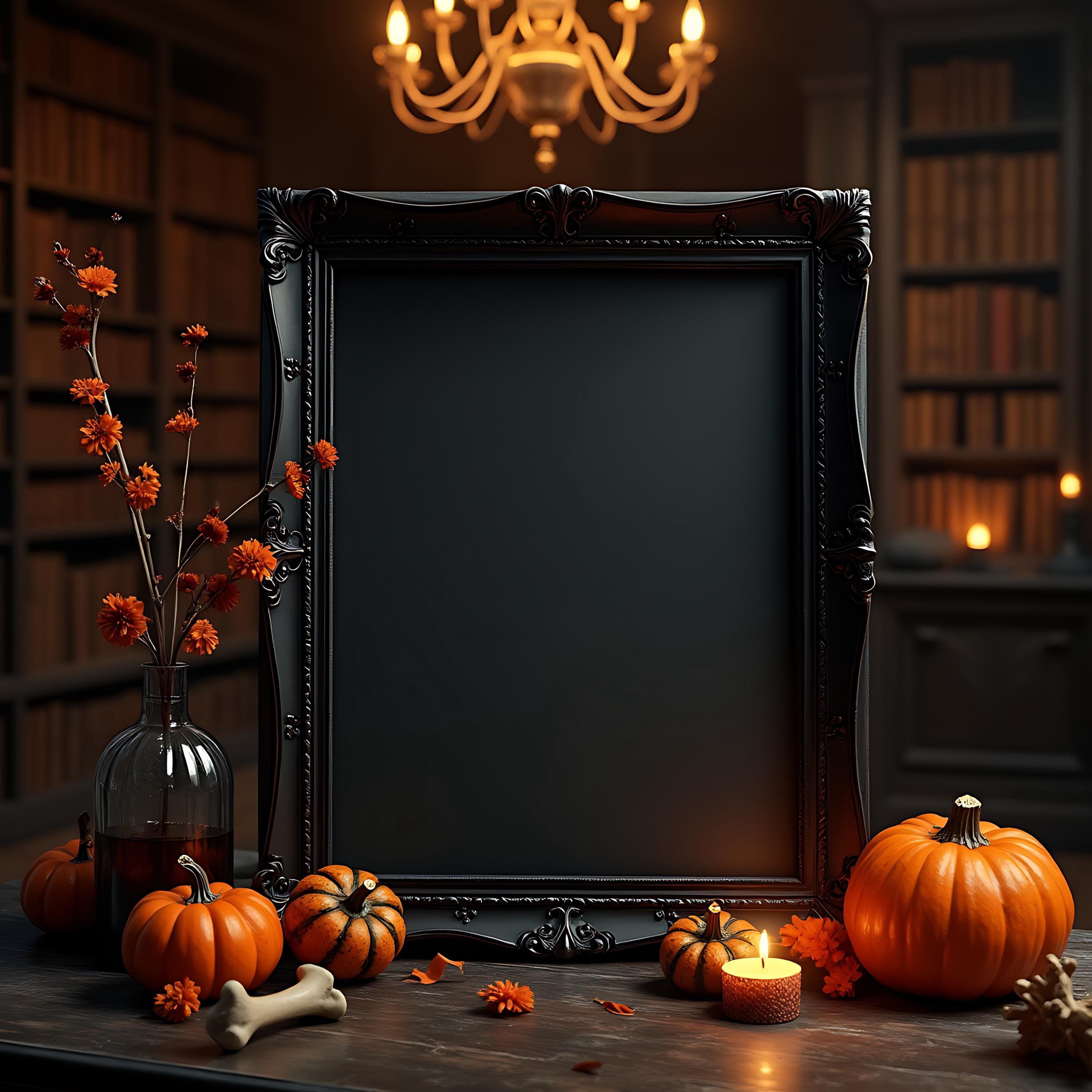 Black and Orange Frame Mockup | Pumpkin Frame Mockup | Halloween Decor | Halloween Poster | Halloween Frame | Vertical Art Display | Mockup