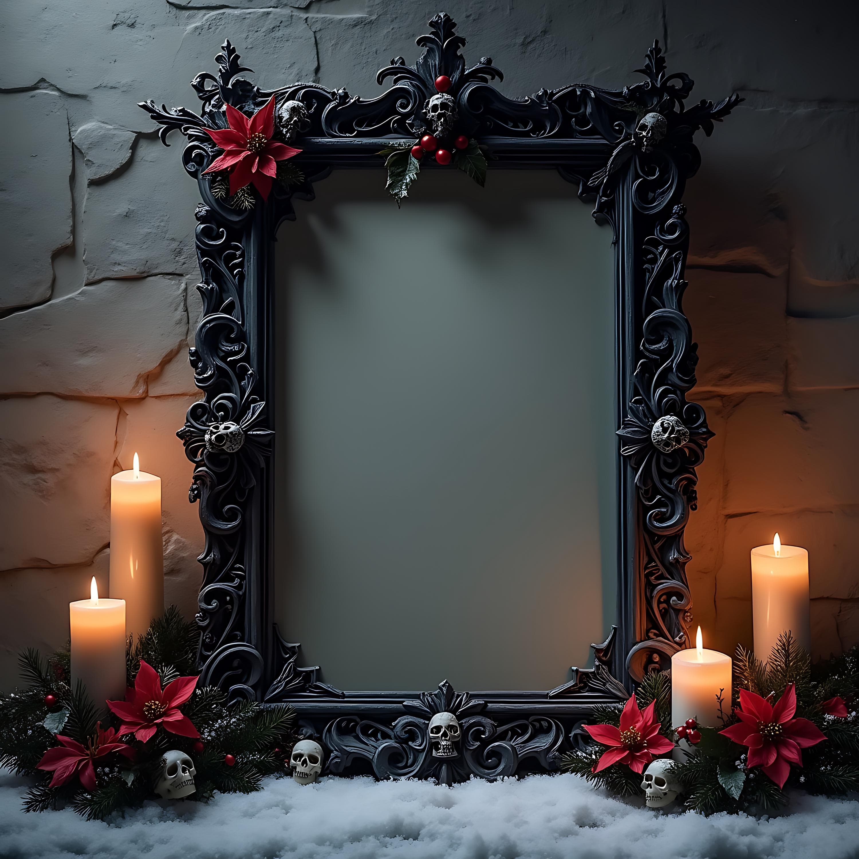 Christmas-themed Gothic Frame Mockup | Festive Mockup | Goth Frame Mockup | Baroque Frame Mockup | Poster Mockup | Photoshop Frame Mockup |