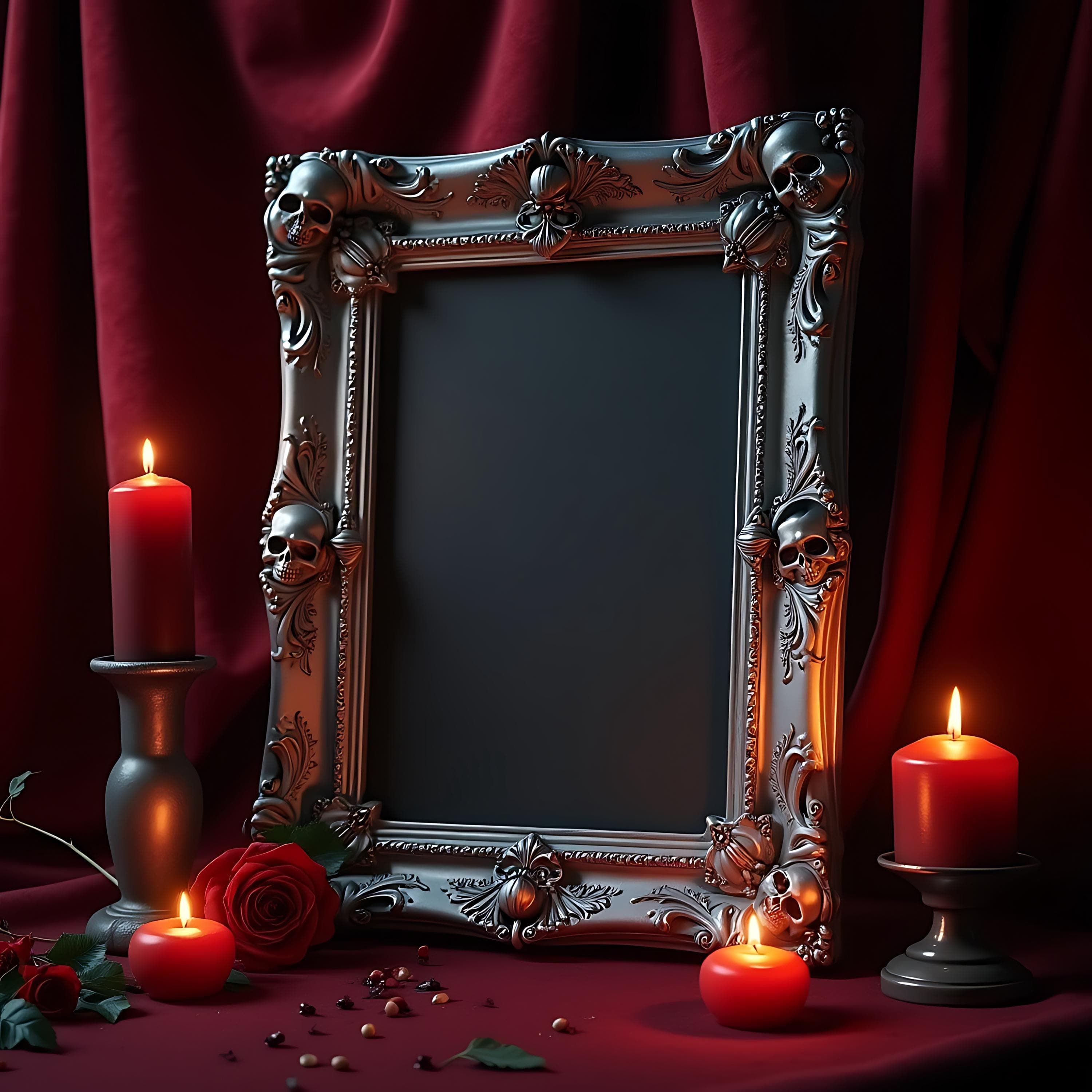 Skull and Rose Halloween Frame Mockup | Halloween Art | PSD Frame Mockup | Halloween Frame | Skeleton Mockup | Horror Frame Mockup | Mockups