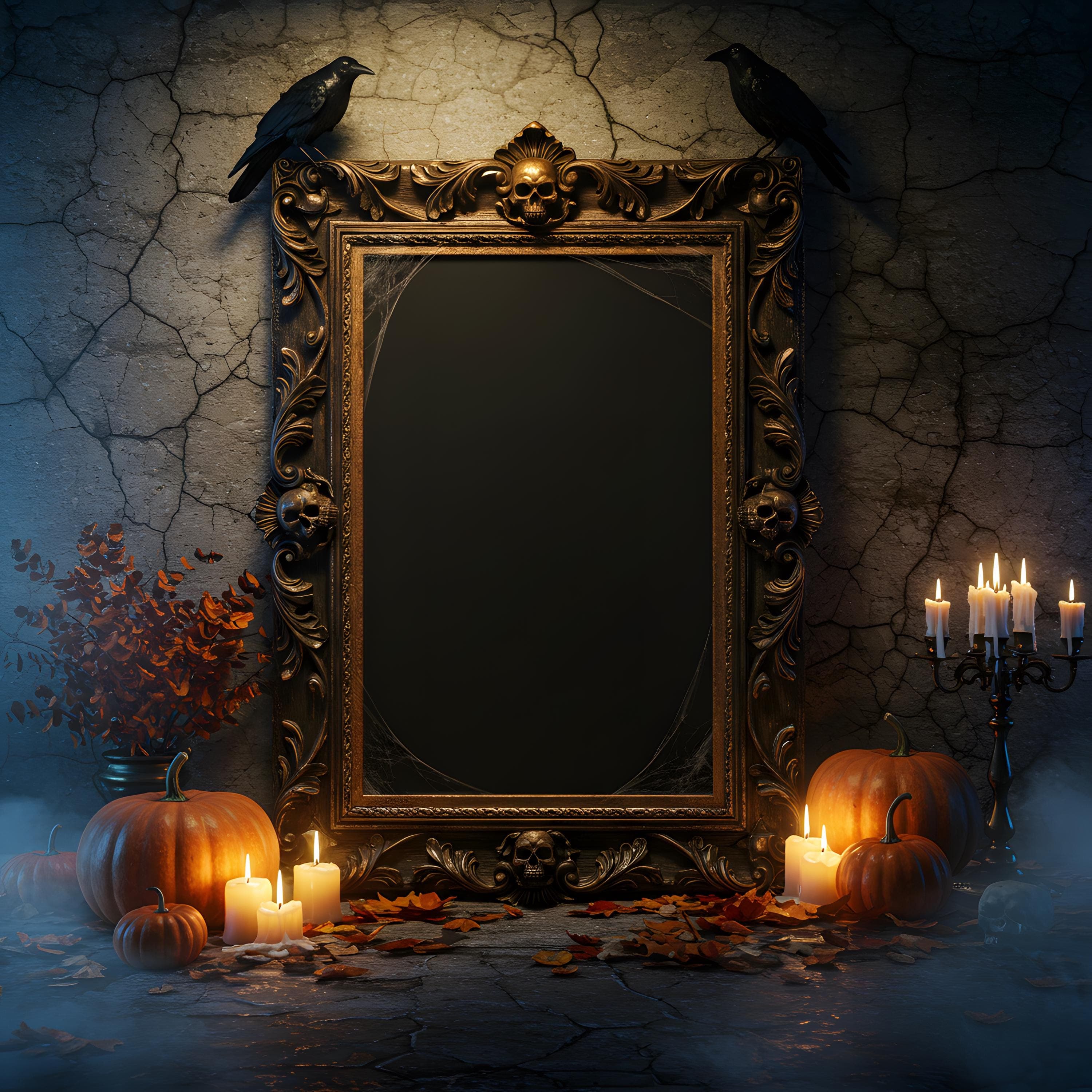 Halloween Ornate Gothic Baroque Frame Mockup | Dark Vintage Picture Frame | Spooky Haunted Wall Art Mockup | Black Gothic Poster Mockup |