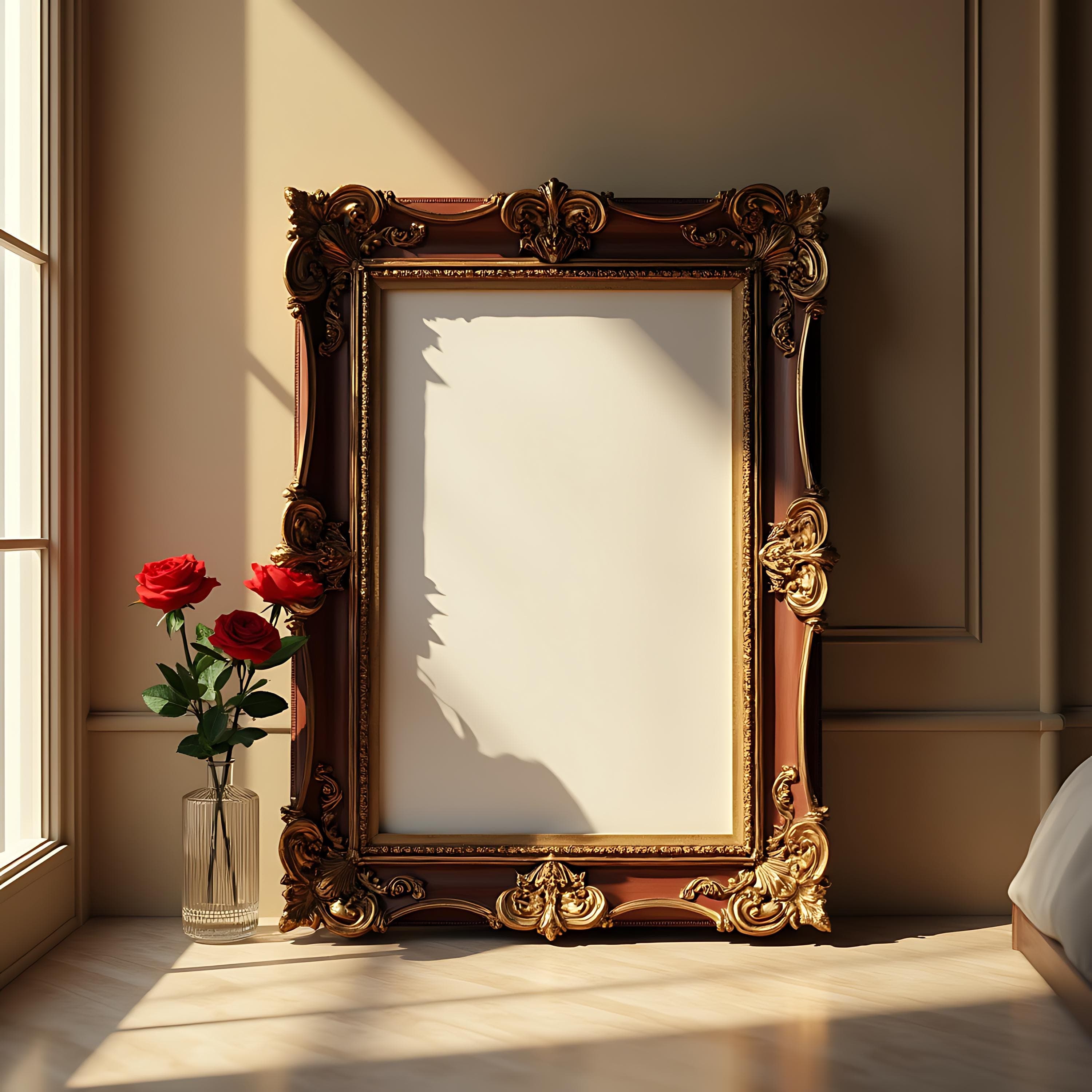 Mockup of a Baroque Frame with Rich Dark Wood | Baroque Mockup | Gold Frame Mockup | Frame Mockup | PSD Frame Mockup |  Antique Frame Mockup