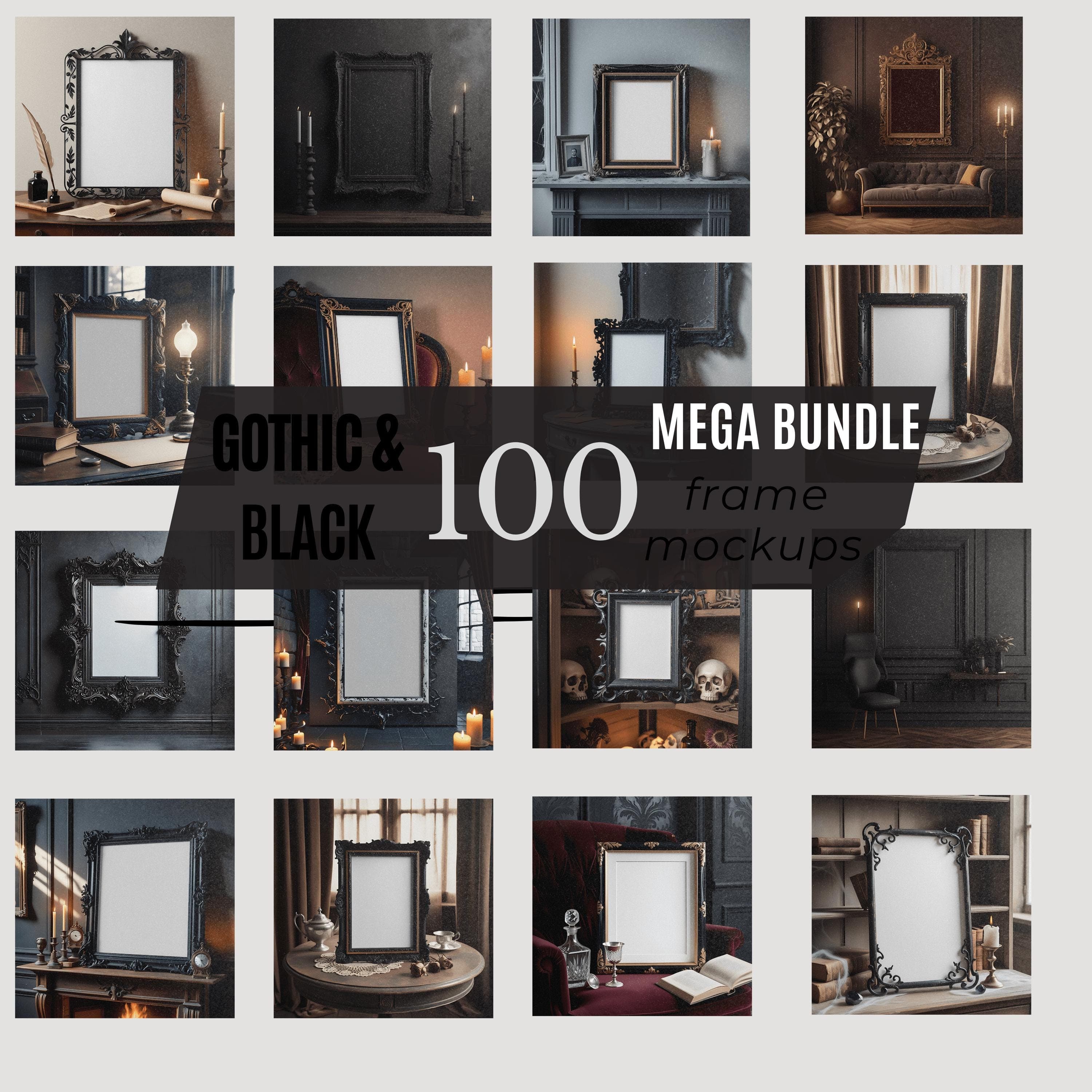 100 pieces of Gothic & Black Frame Mockups | Gothic Home Decor | Gothic Wall Art | Gothic Decor | Gothic Frame | Baroque Frame | Gothic Art