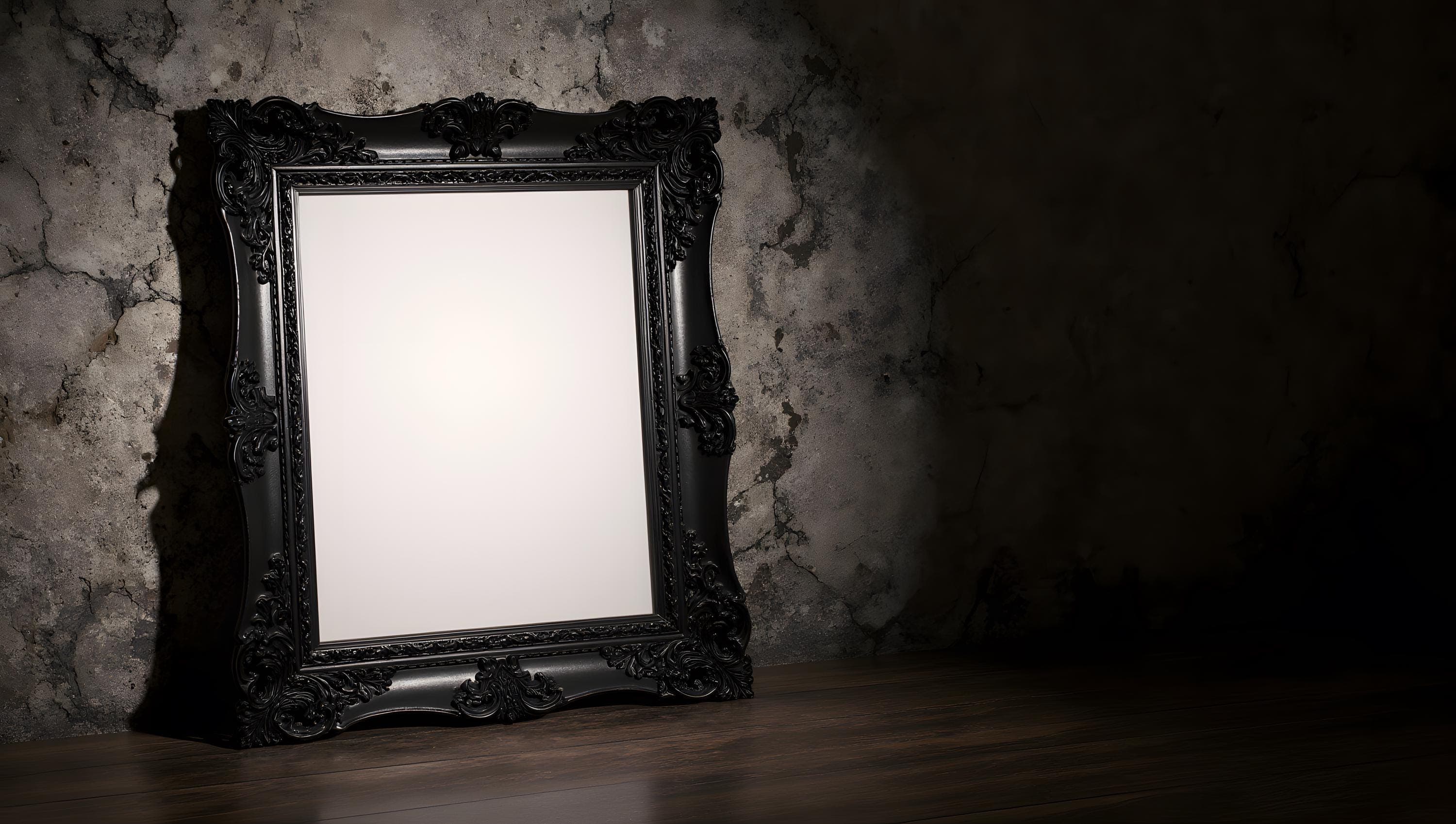 16:9 Ornate Gothic Black Picture Frame Mockup | Dark Victorian Antique Frame | Baroque Wall Art Display | Gothic Interior Digital Download