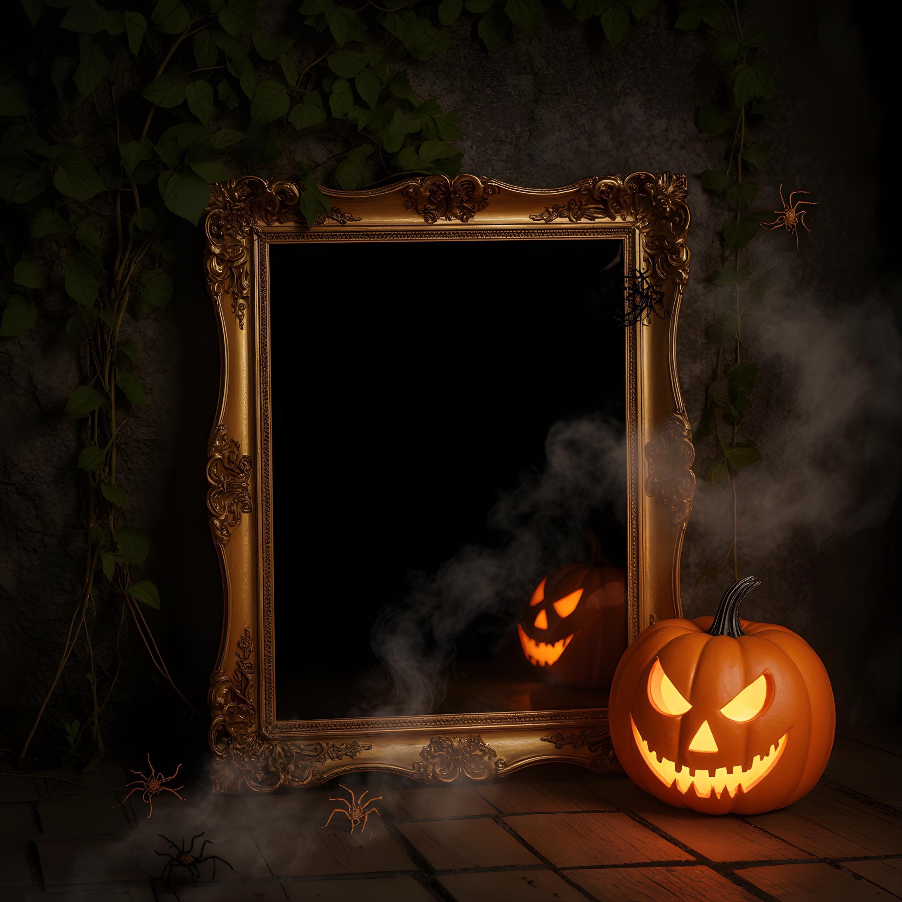 Elegant Halloween Frame Mockup | Gothic Halloween Frame Mockup | Spooky Wall Art Frame Mockup | Halloween Poster Mockup  Dark Frame Template