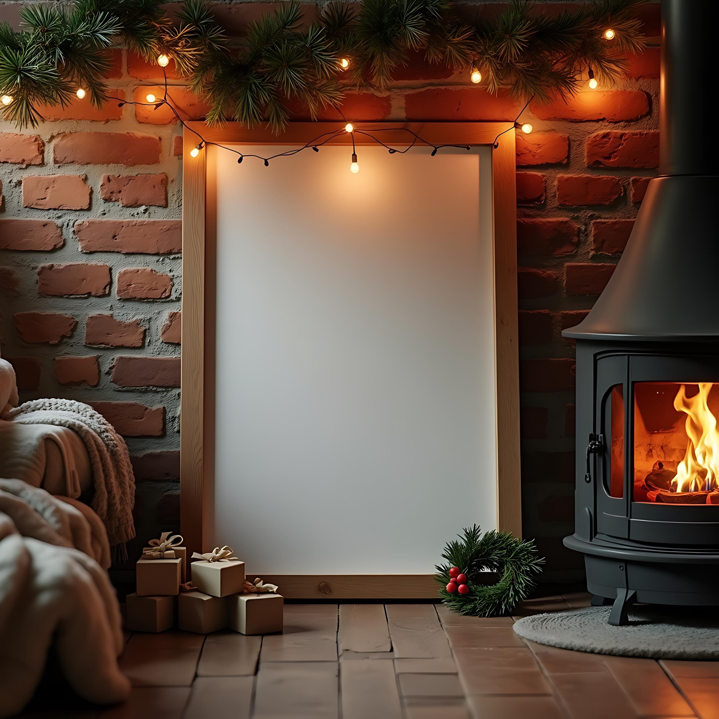 Cozy Christmas Poster Frame Mockup | Poster Frame Display | Holiday Frame | Winter Frame Mockup | Artwork Mockup | Print Poster Mockup |