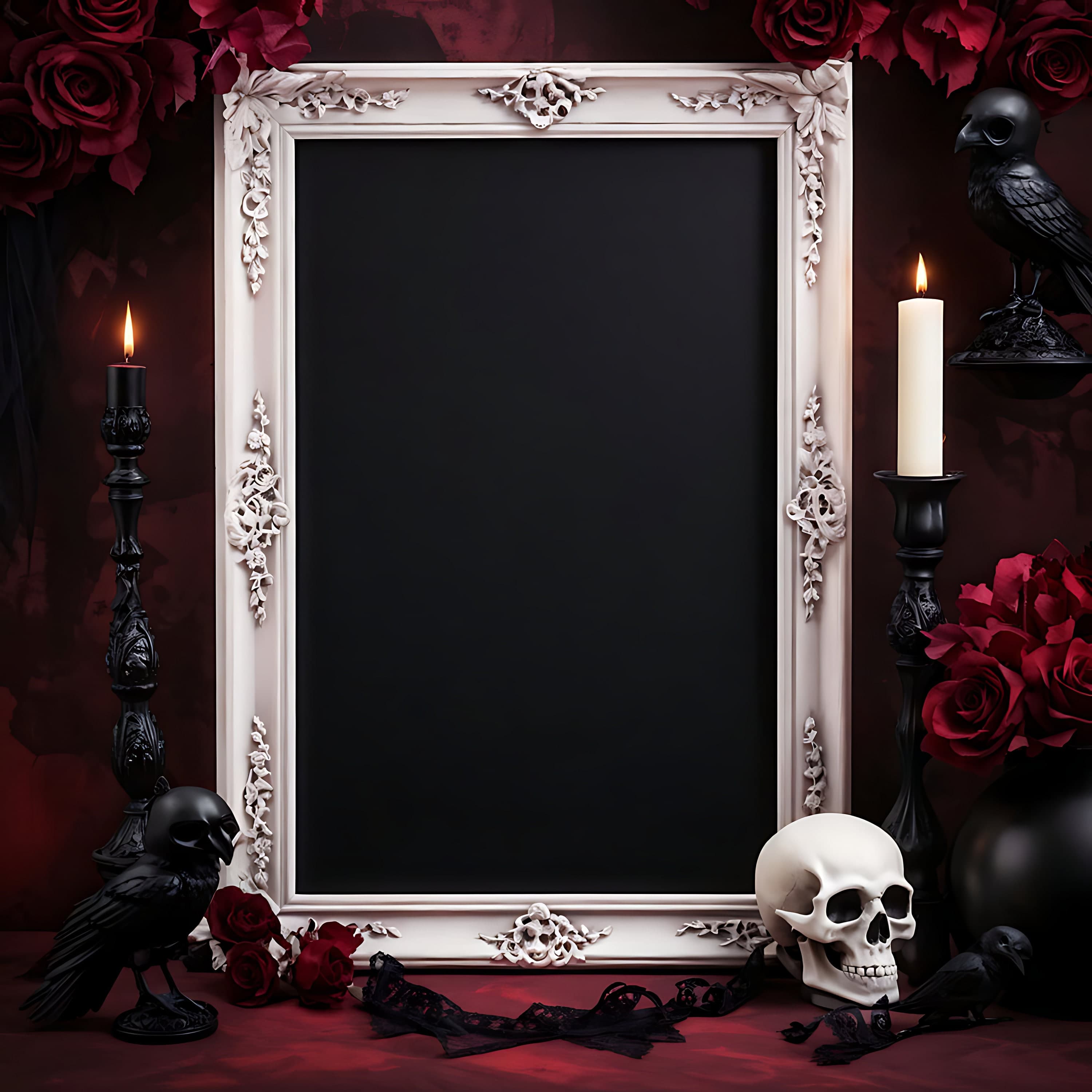 Gothic Halloween Wall Art  | Gothic Halloween Decor | White Frame | Halloween Print | Wall Art Mockup | Halloween Printable | Print Mockup |