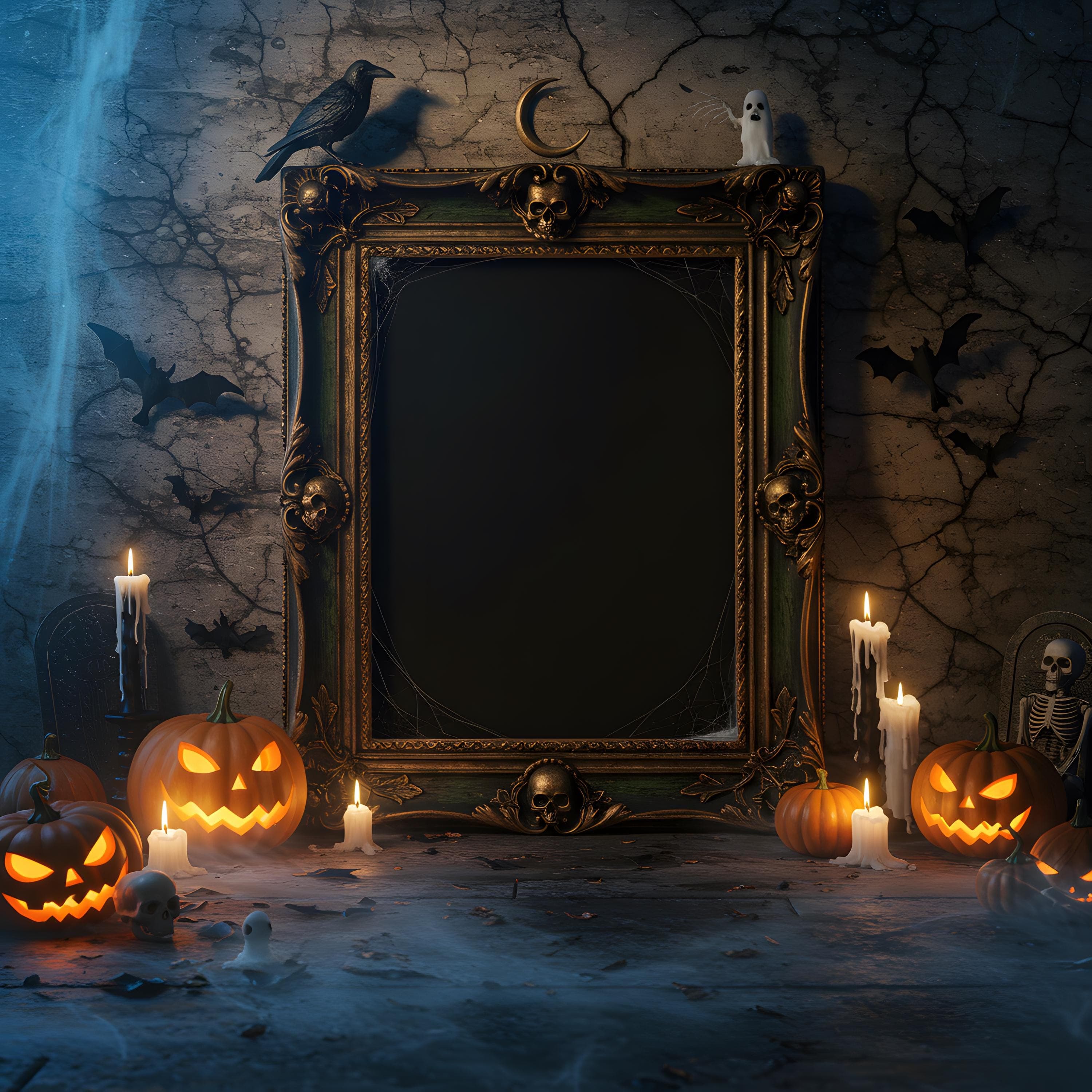 Halloween Ornate Gothic Baroque Frame Mockup | Dark Vintage Wall Art | Black Luxury Poster Mockup | Haunted Picture Frame | Digital Download