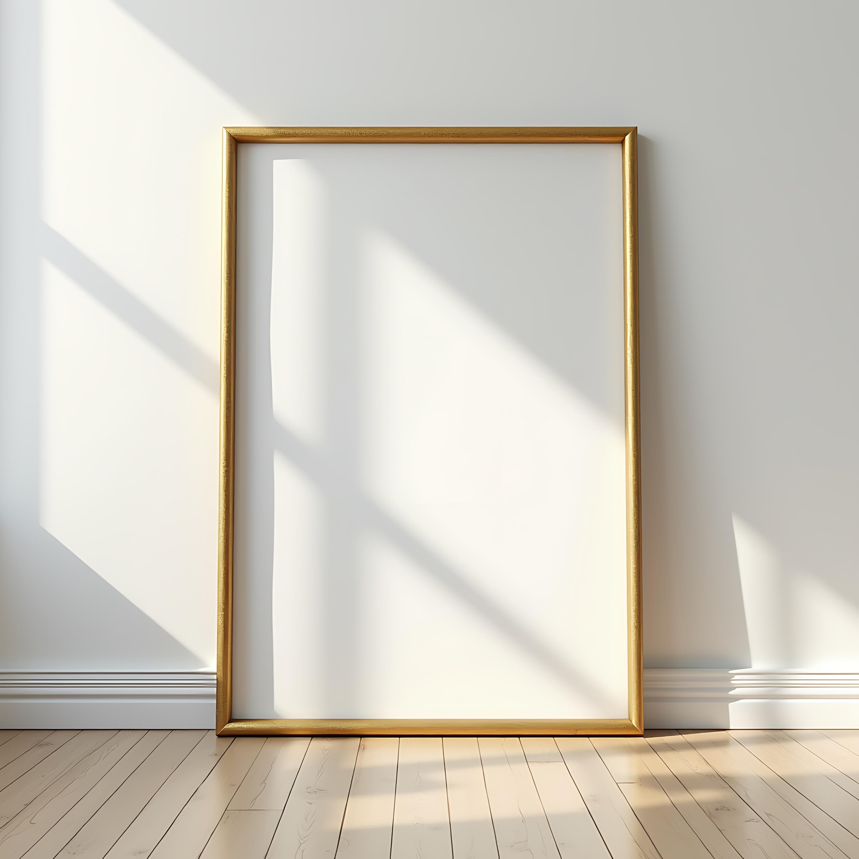 Gold Wall Art Vertical Frame Mockup | Vertical PSD Frame Mockup | Digital Frame | Print Mockup | Wall Art Mockup | Thin Frame Mockup | Art