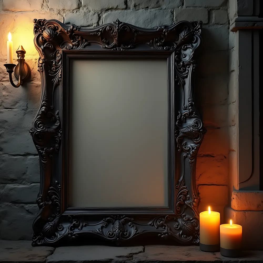 Wearing Dark Leather Woman Holding Gothic Frame Mockup | Digital Frame | Poster Mockup | Photoshop Frame | Gothic Frame | Frame Mockup PSD