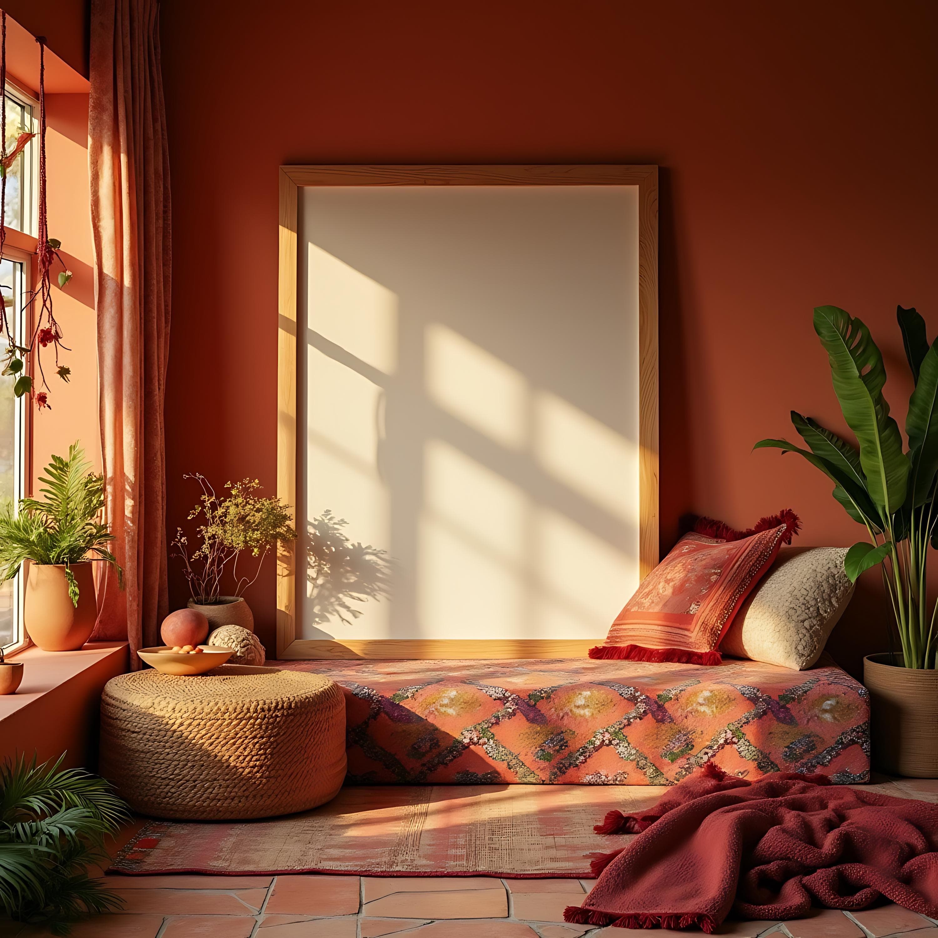 Boho Living Room Frame Mockup | Minimalist Frame | Poster Frame Mockup | Room Mockup | Living Room Mockup | Boho Mockup | Digital Frame | - view 2