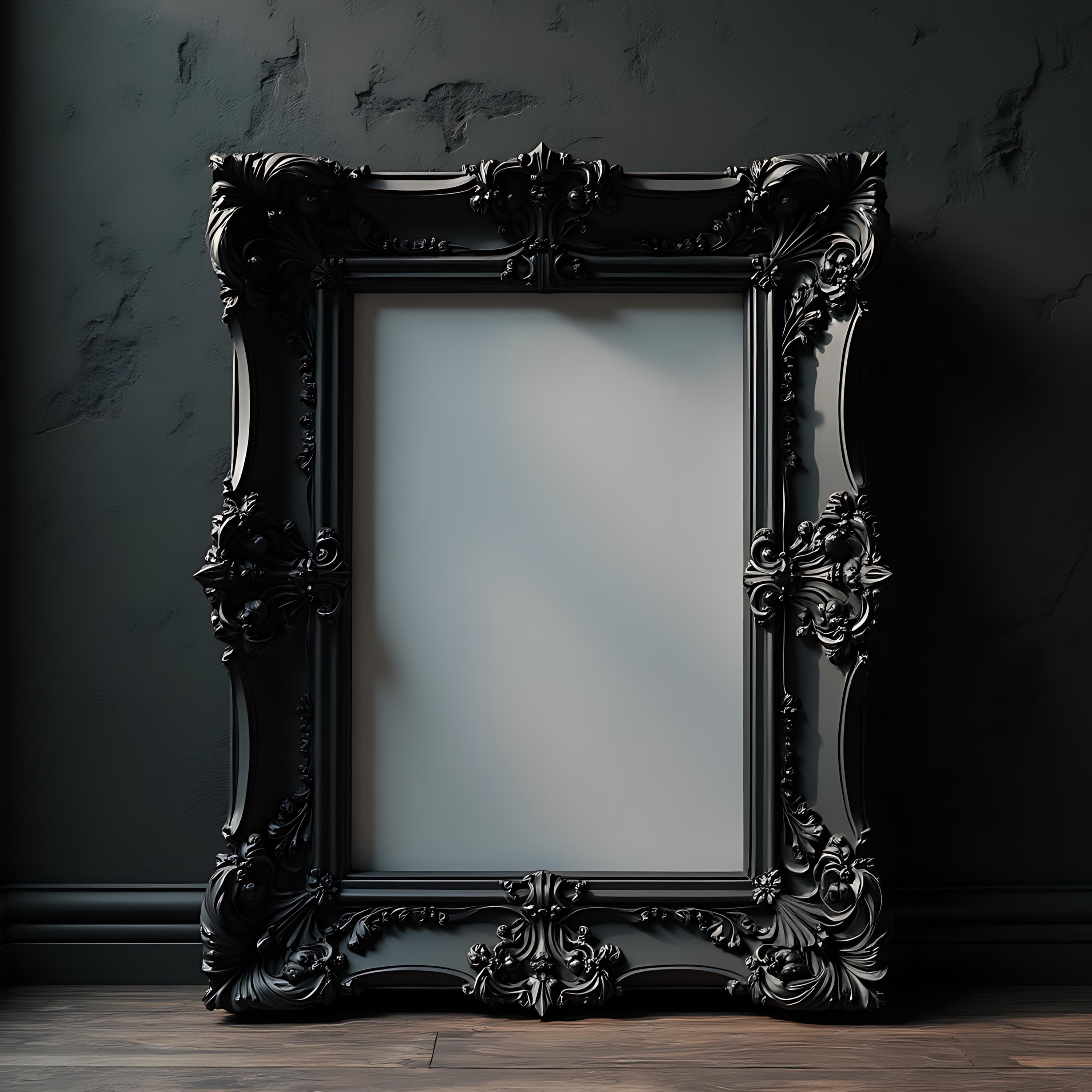Gothic Black Frame Mockup | Baroque Poster Frame PSD | Single Frame Mockup | Dark Wall Art Frame | Photoshop Frame Display