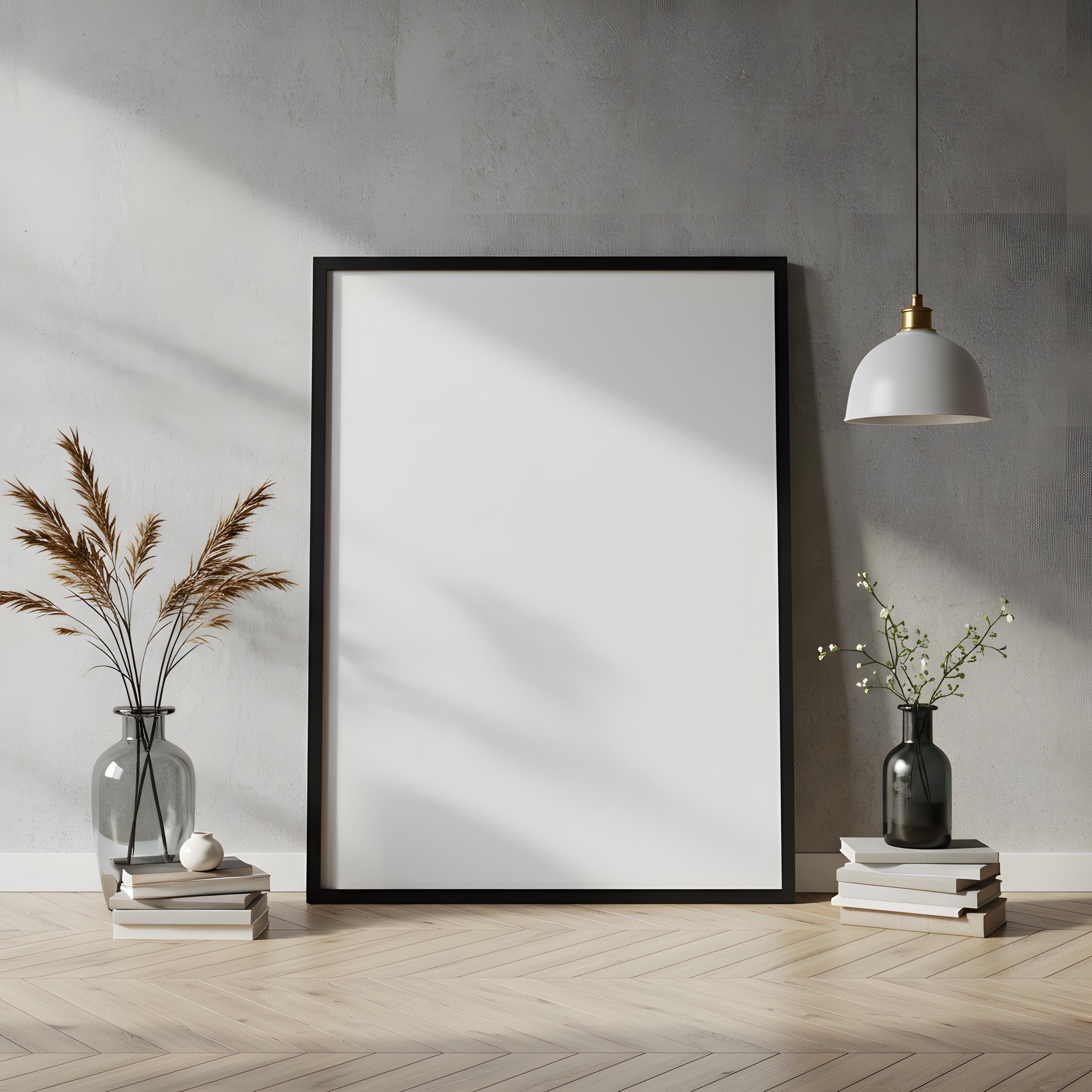 DIN A1 Poster Frame Mockup | Minimalist Wall Art PSD | Leaning Frame Mockup | Interior Poster Display | Photoshop Frame