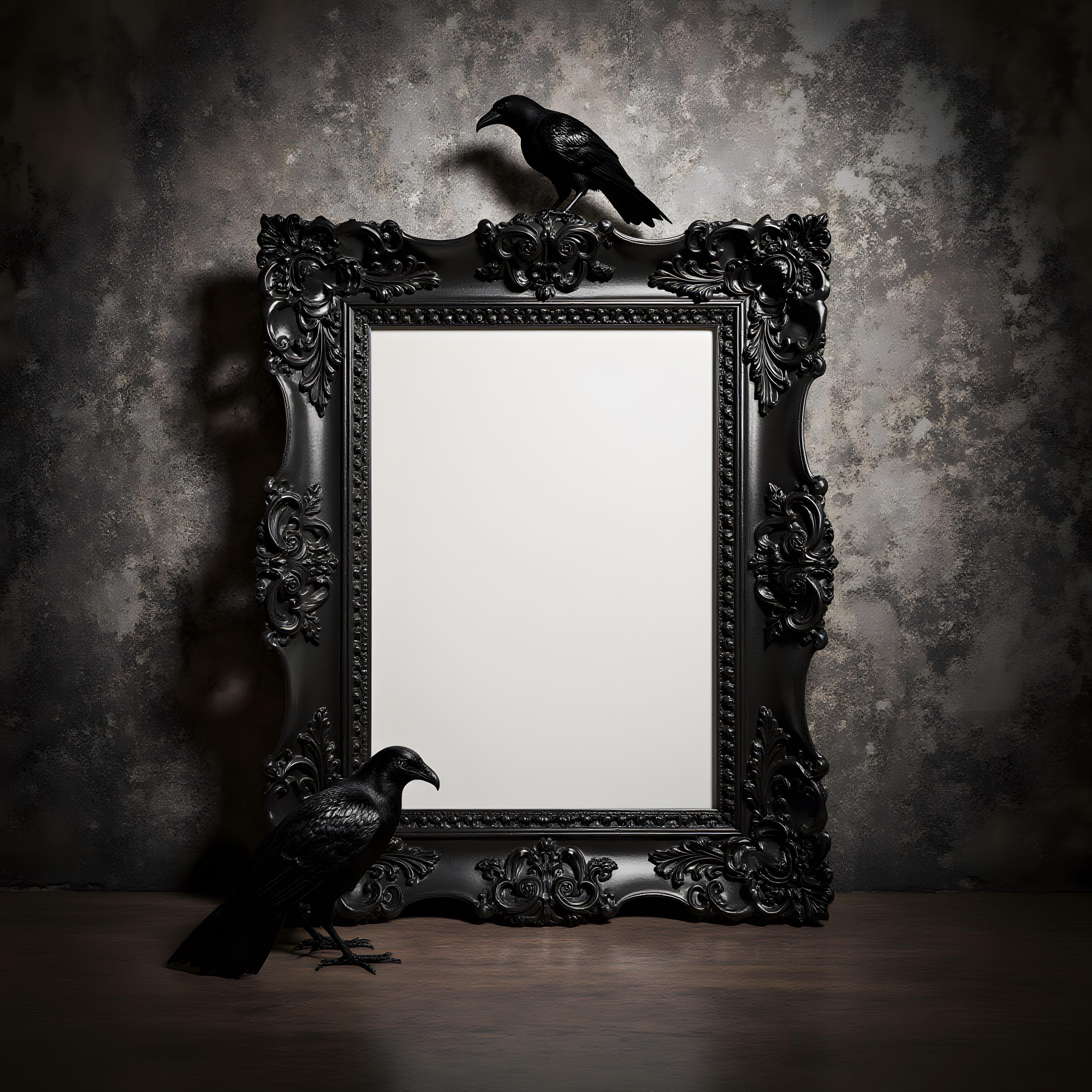 8x10 Black Baroque Frame Mockup | Gothic Wall Art PSD | Vintage Picture Frame | Dark Academia Art Mockup - view 2