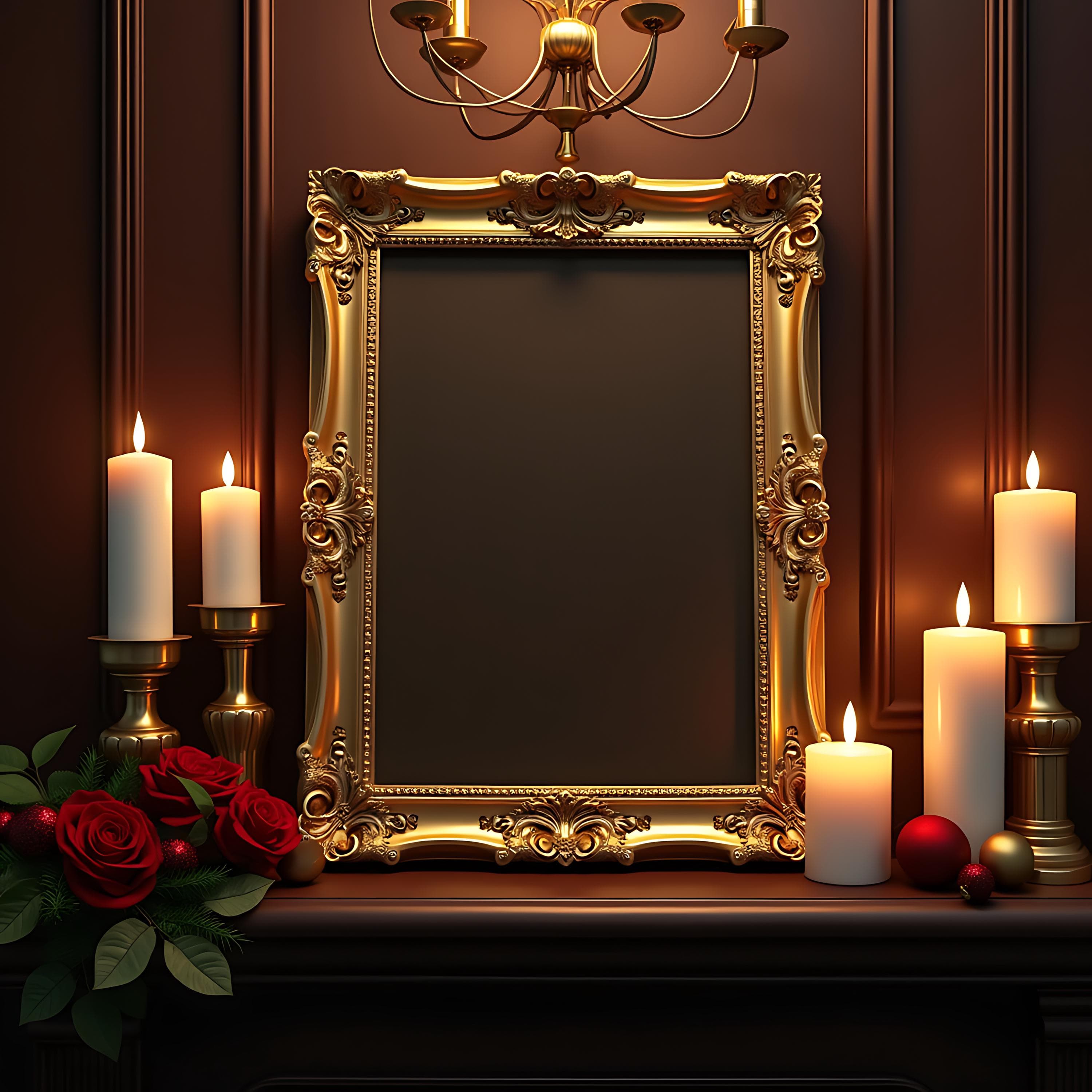 Ornate Gold Christmas Frame Mockup | Art Gallery Mockup | Poster Mockup | Print Frame Mockup | Baroque Frame Mockup | Frame Artwork PSD |