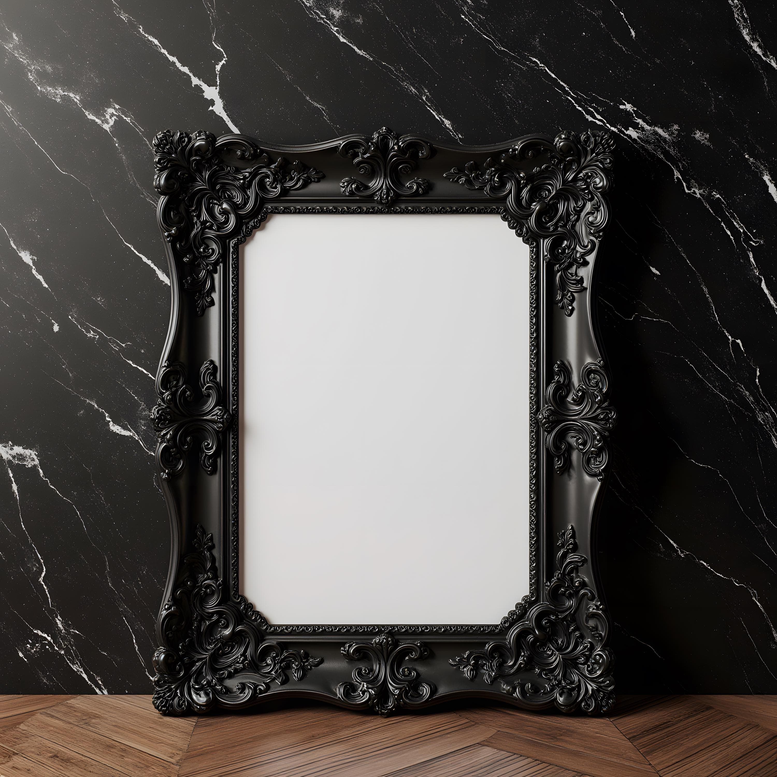 Black Victorian Ornate Frame Mockup | Gothic Poster Frame | Shadow Wall Art Mockup | Luxury Baroque PSD