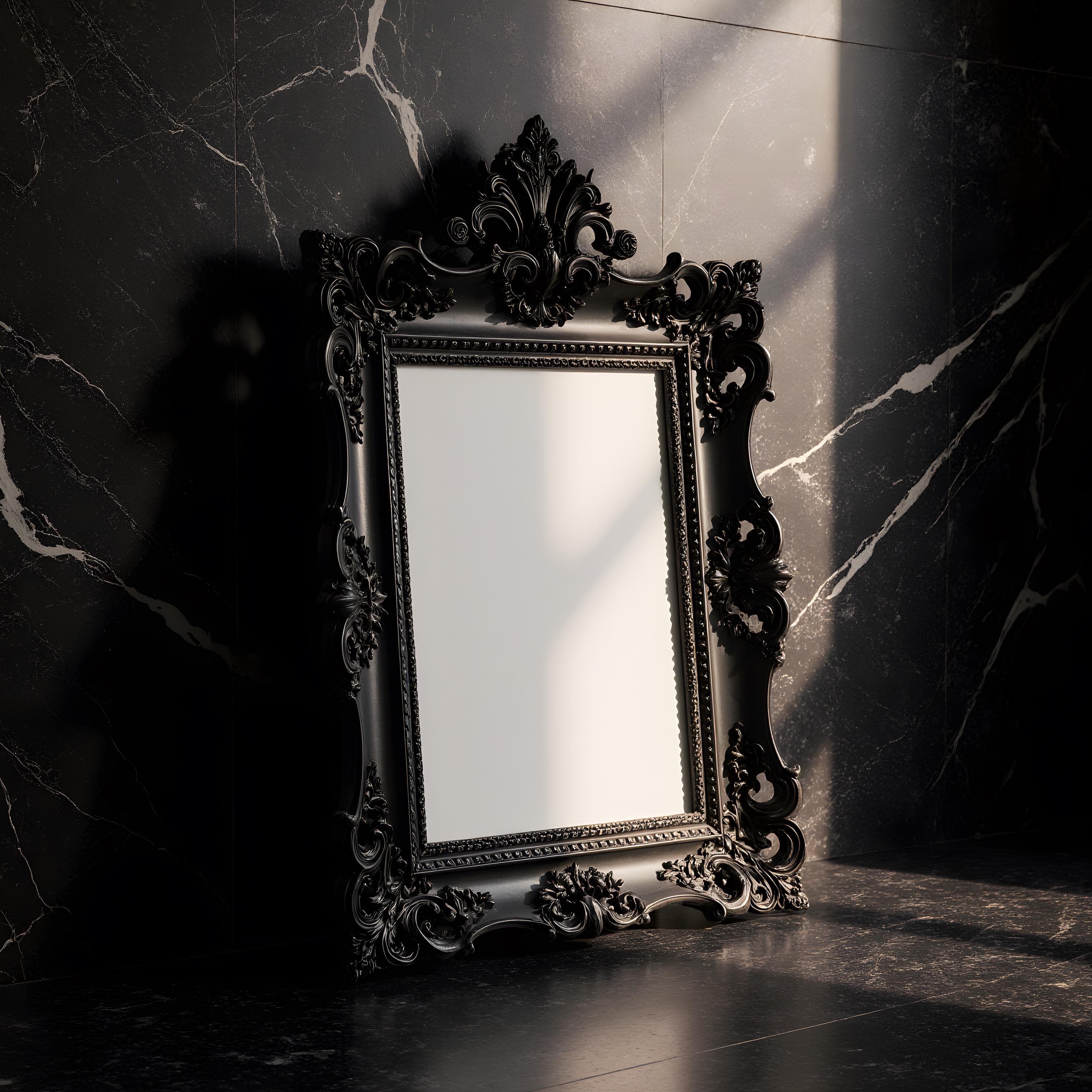 Black Victorian Ornate Frame Mockup | Gothic Poster Frame | Shadow Wall Art Mockup | Luxury Baroque PSD - view 2