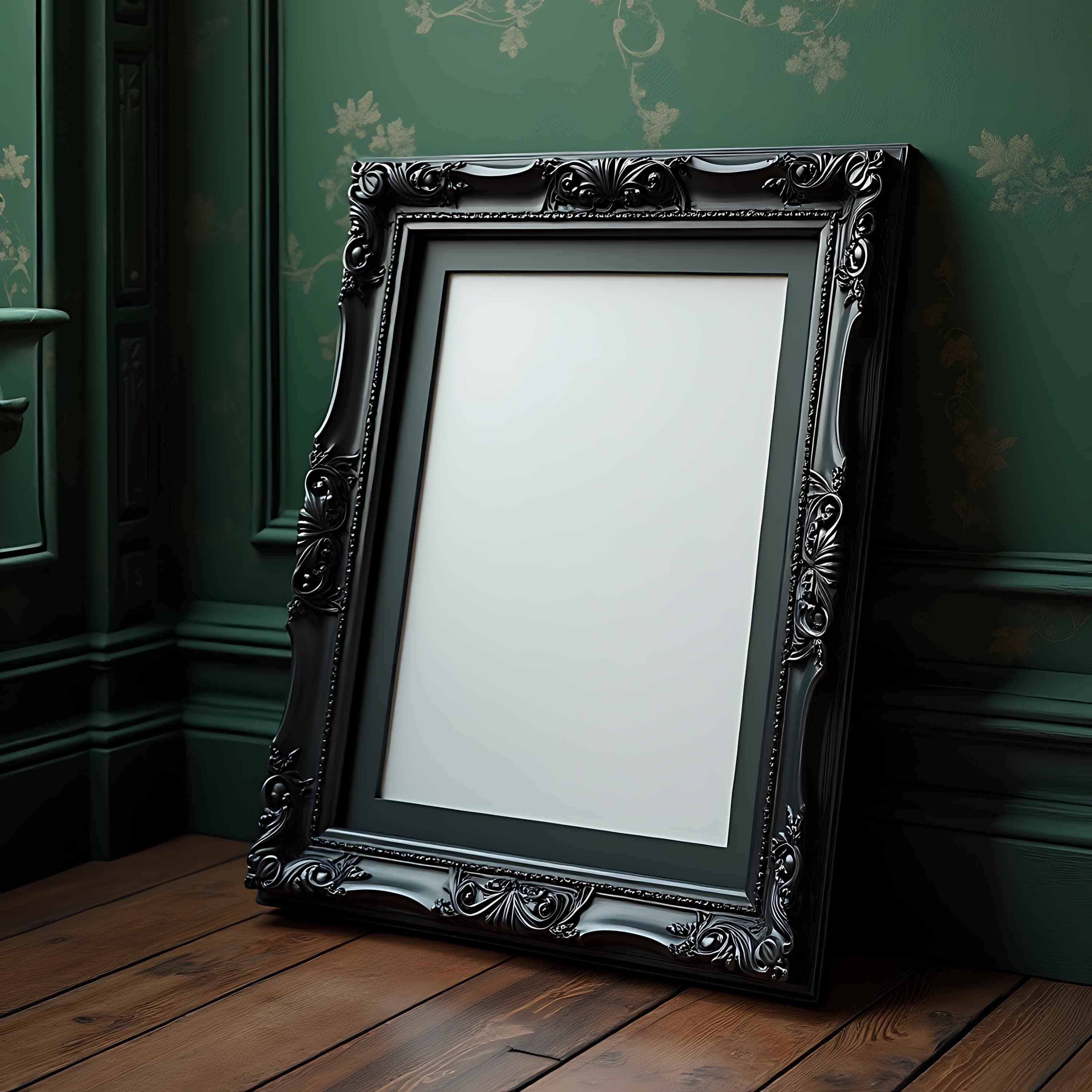 Ornate Black Frame Mockup | Gothic Frame Mockup | Dark Frame Mockup | Black Frame | Vintage Frame Mockup | Black Frame Mockup | PSD Mockup |