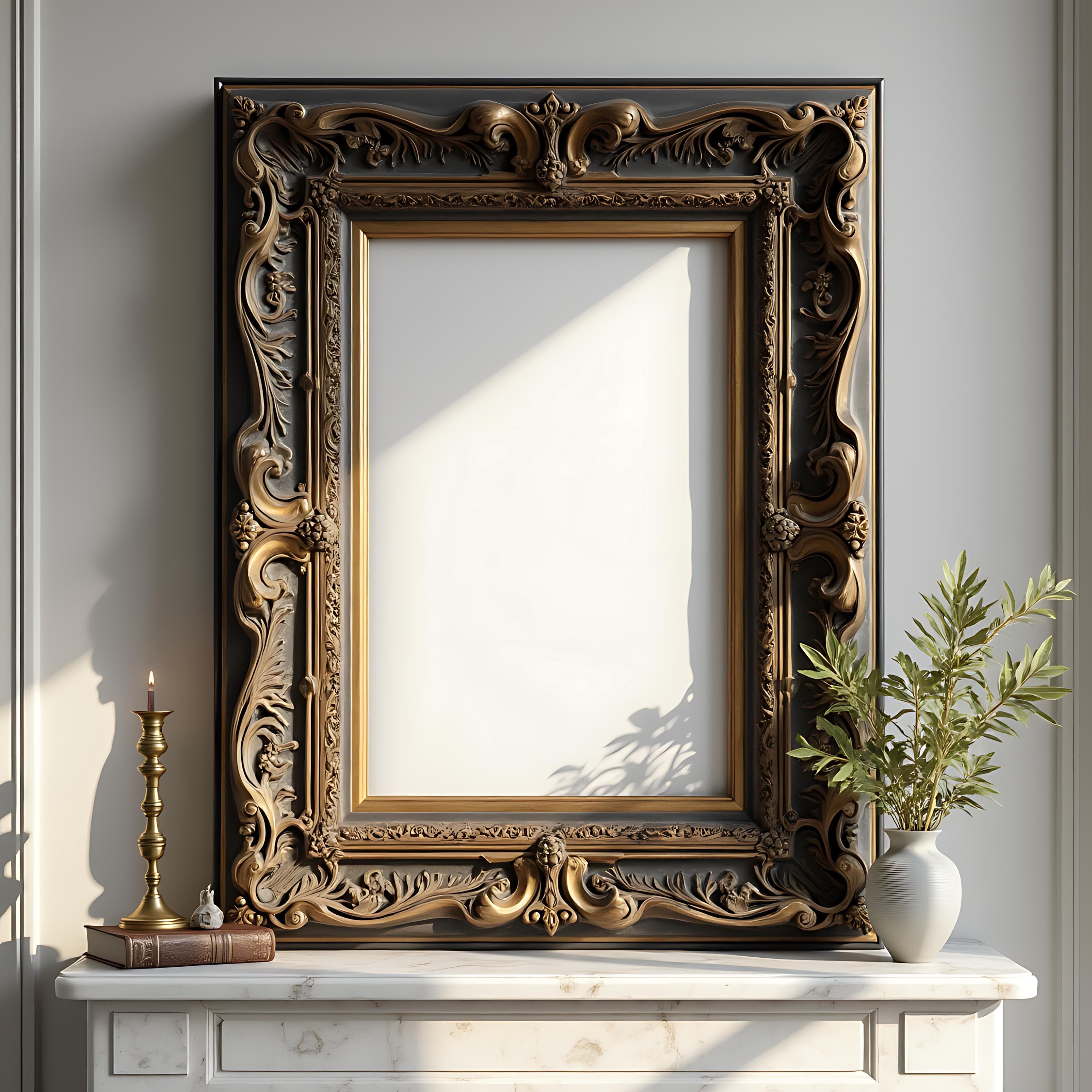 Frame Mockup of a Large Ornate Baroque Frame | Antique Frame Mockup | Picture Frame Mockup | PSD Mockup | Frame Mockup | Poster Frame Mockup