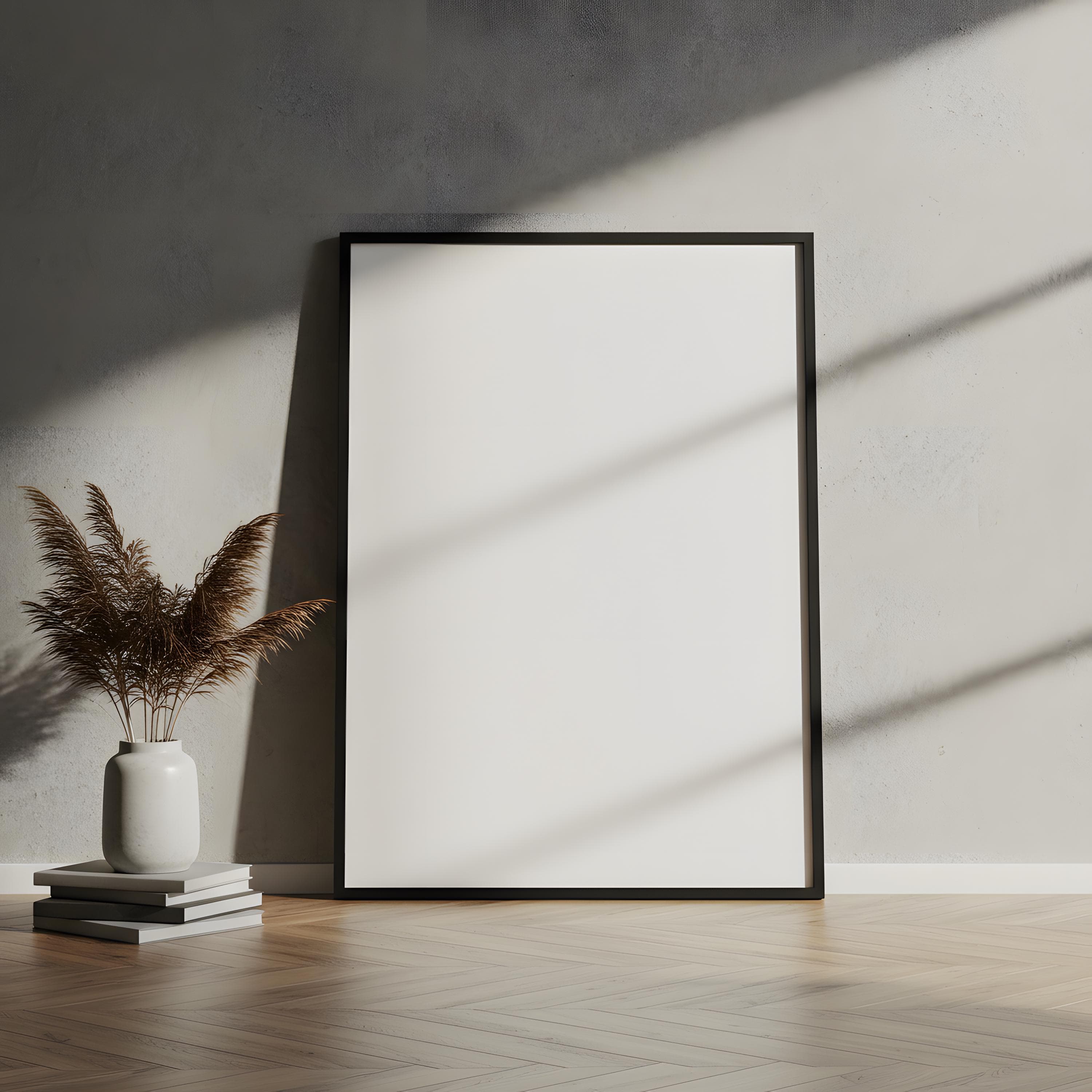 DIN A1 Poster Frame Mockup | Minimalist Wall Art PSD | Leaning Frame Mockup | Interior Poster Display | Photoshop Frame - view 2