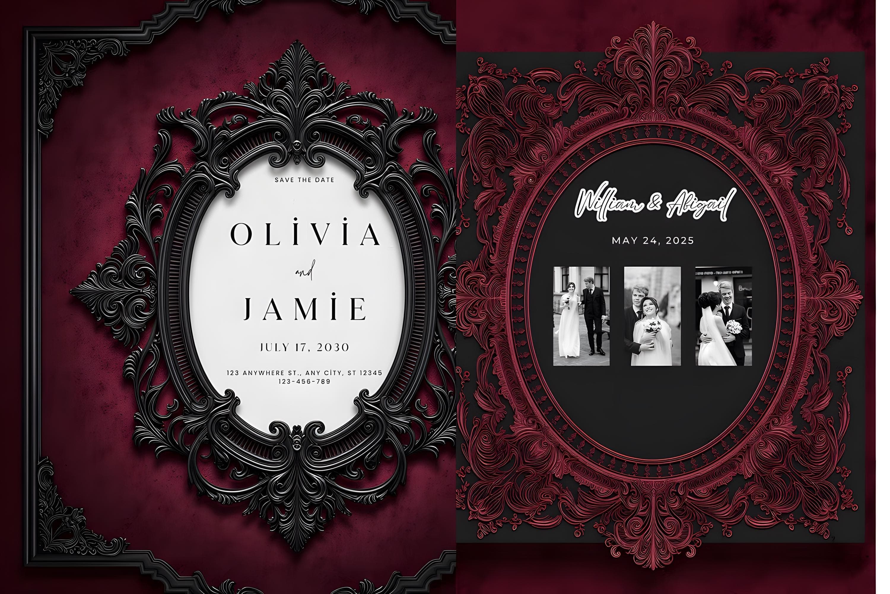 Gothic Wedding Invitation Mockup | Dark Victorian Wedding Invite PSD | Printable Gothic Wedding Card | Elegant Invitation Display